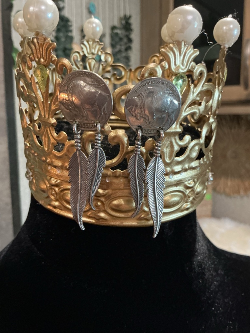 Custom made Silver Feather and Buffalo Nickel Earrings
